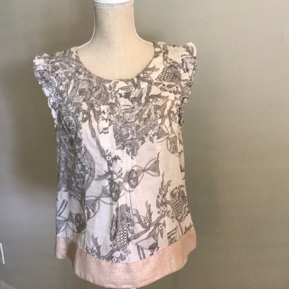 6 Anthropologie black and white printed blouse